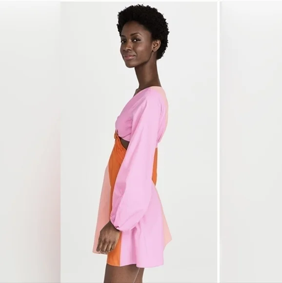 Staud Gulf A-Line Cutout Dress in TANGERINE/ GRAPEFRUIT/ PETAL Size 4 - Picture 5 of 12